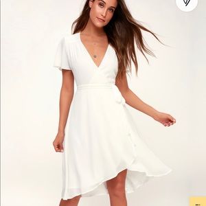 Lulus Rise to the Occasion White Midi Wrap Dress